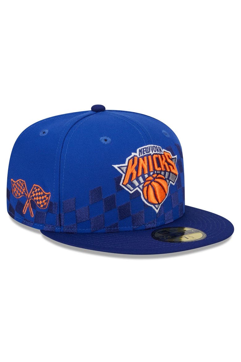 Men's New Era Blue New York Knicks  Rally Drive Checkerboard 59FIFTY Crown Fitted Hat, Alternate, color, Blue