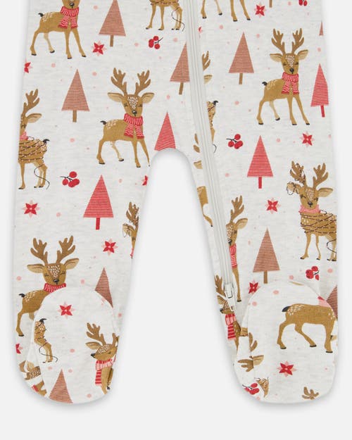 Deux Par Deux One-piece Organic Cotton Pajama Girly Reindeer In Multi