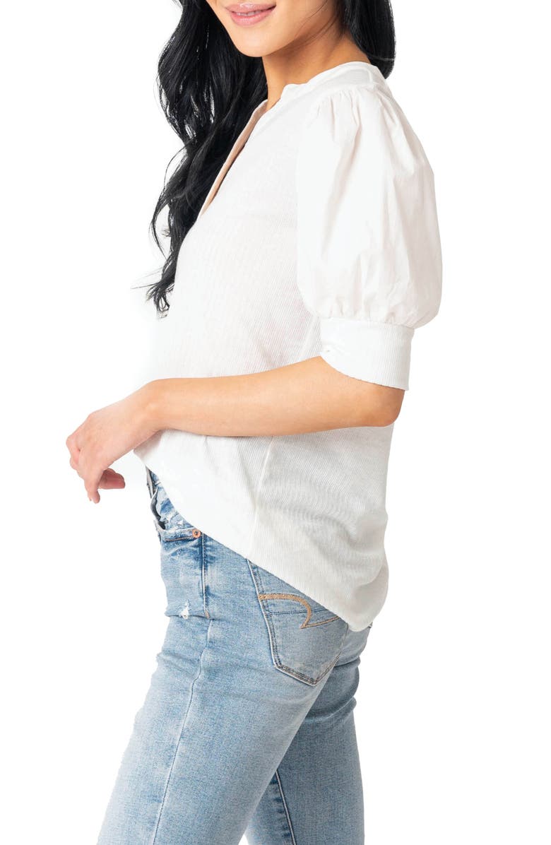 GIBSONLOOK Puff Sleeve Mixed Media Top, Alternate, color, White