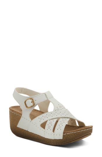 Flexus By Spring Step Perforated Wedge Sandal In White