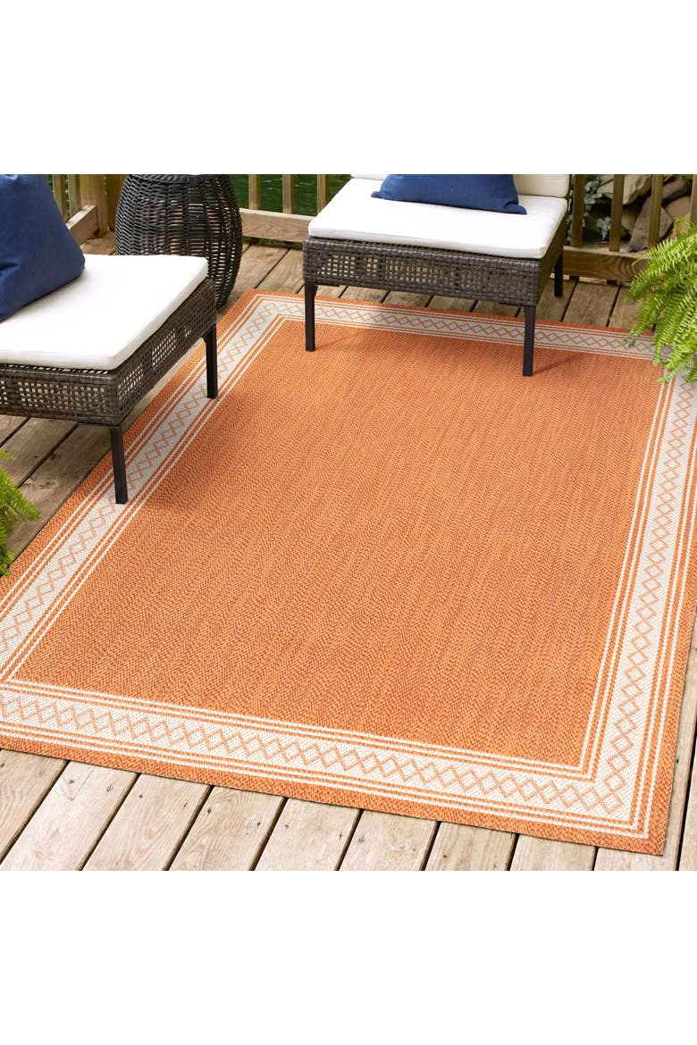 Lucia Classic Diamond Border Indoor/Outdoor Area Rug, Alternate, color, Orange/Cream