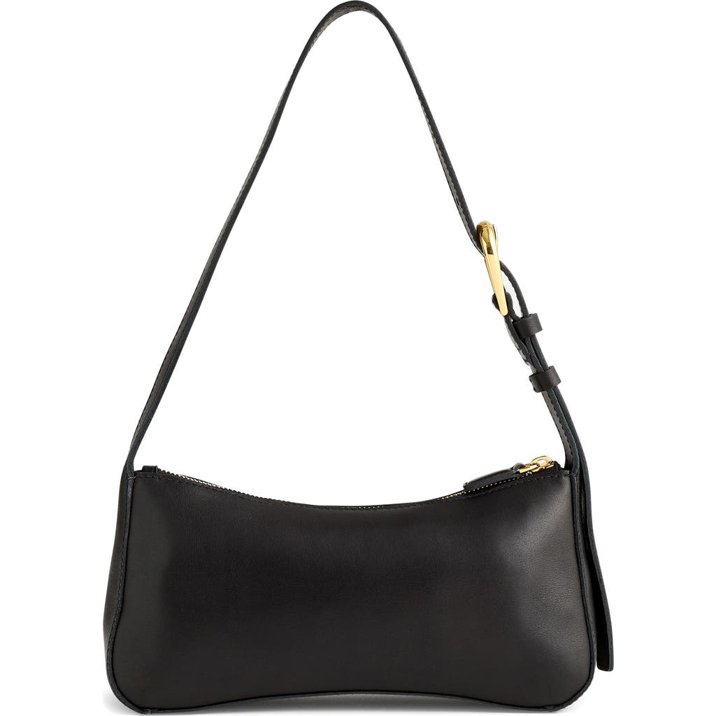 Madewell The Sculptural Buckle Leather Shoulder Bag In Black