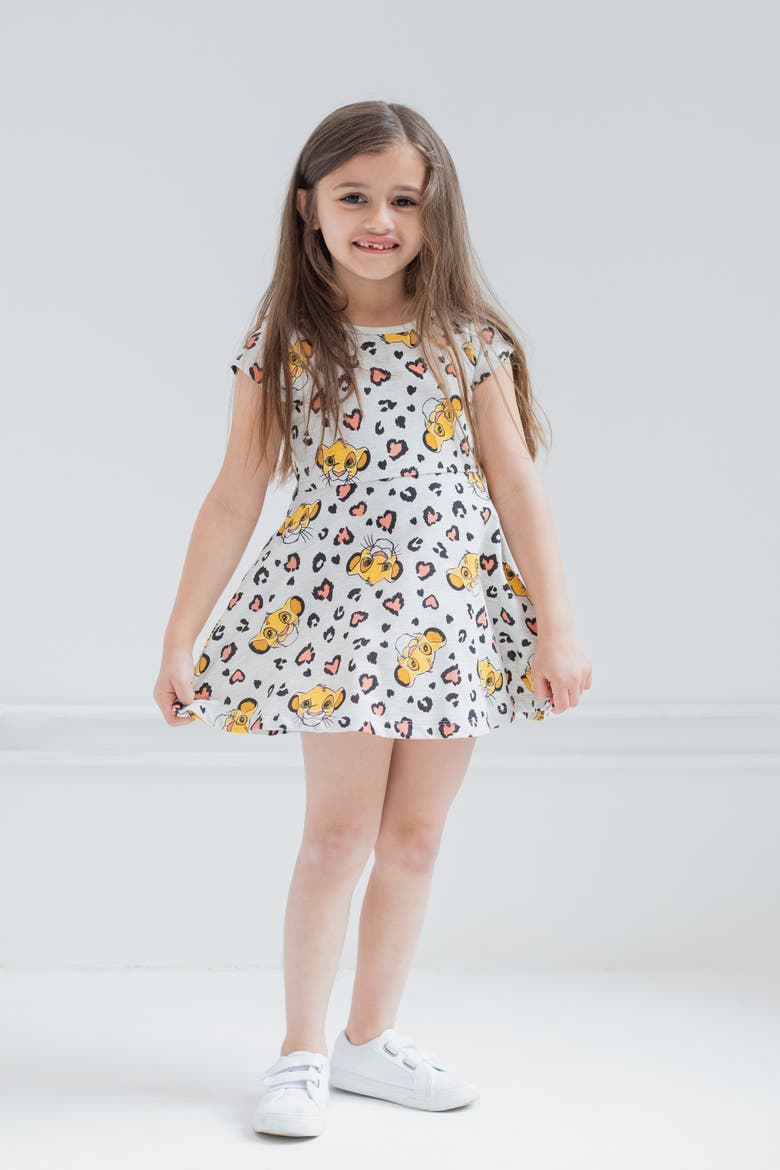 Lion King Simba Short Sleeve Skater Dress, Alternate, color, Simba Oatmeal Heather