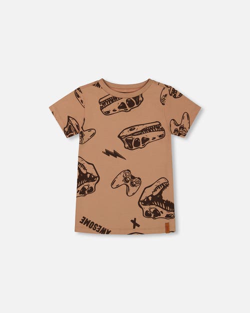 Deux Par Deux Little Boy's Printed Organic Cotton Tee Beige And Black Dinos In Beige And Black Dinos