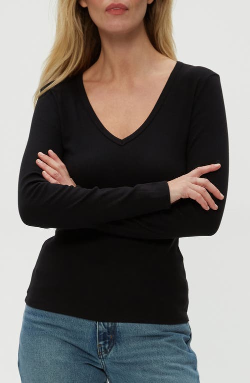 Michael Stars Remi V-neck Rib Top In Black
