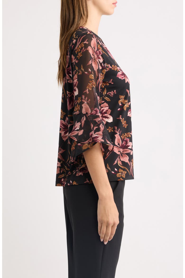 Ruffle Sleeve Top, Alternate, color, ANNE BLK S PRIMROSE MLT