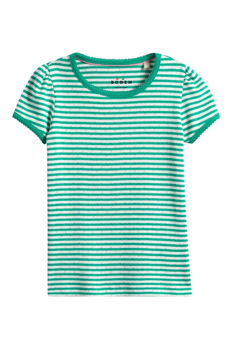 Kids' Stripe Cotton Pointelle T-Shirt, Main, color, GREEN/ IVORY STRIPE