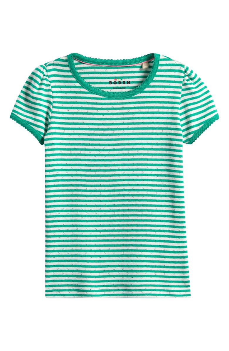 Mini Boden Kids' Stripe Cotton Pointelle T-Shirt, Main, color, Green/ Ivory Stripe