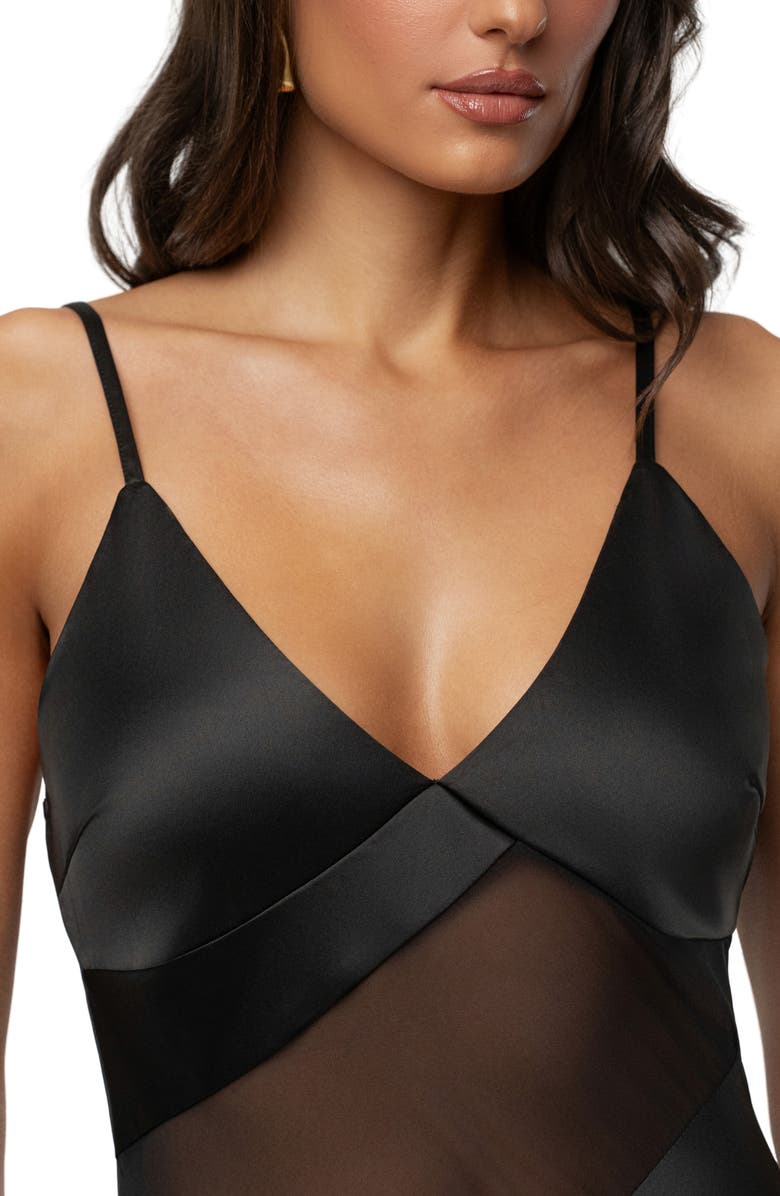 JLUXLABEL Lust Mesh & Satin Maxi Dress, Alternate, color, Black