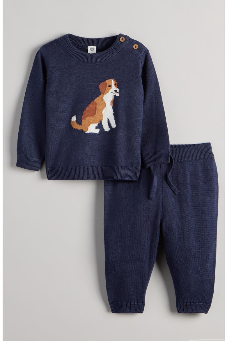 Motif Sweater & Pants Set, Main, color, NAVY PEACOAT BEAN PUP