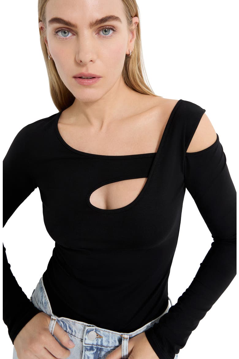 Lotte Cutout Detail Long Sleeve Top, Alternate, color, BLACK