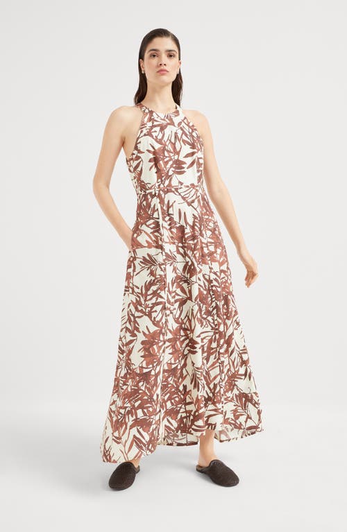 Brunello Cucinelli Multicolor Sleeveless Long Dress With All-over Herbarium Print In Cotton Woman In Red