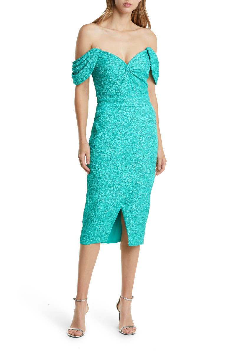 Tadashi Shoji Tulip Off the Shoulder Midi Dress, Main, color,