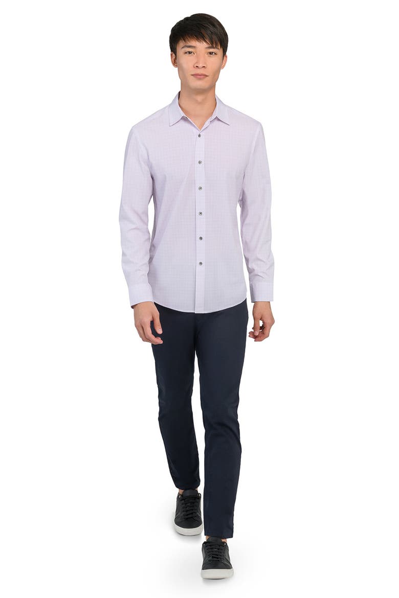 Slim Fit Light Purple Grid Check Performance Button-Up Shirt, Alternate, color, PURPLE