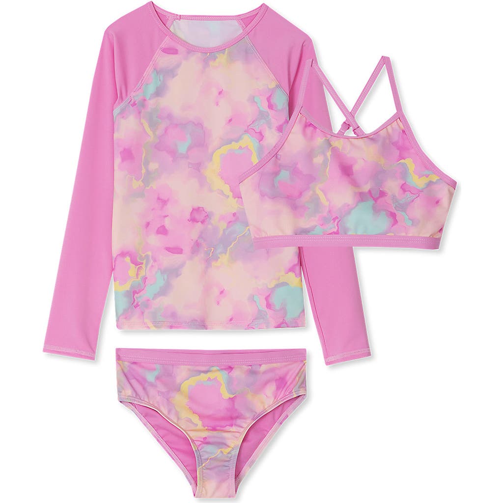 LANDS' END LANDS' END GIRLS SLIM RASH GUARD SWIM TOP BIKINI TOP AND BOTTOMS UPF 50 SWIMSUIT SET