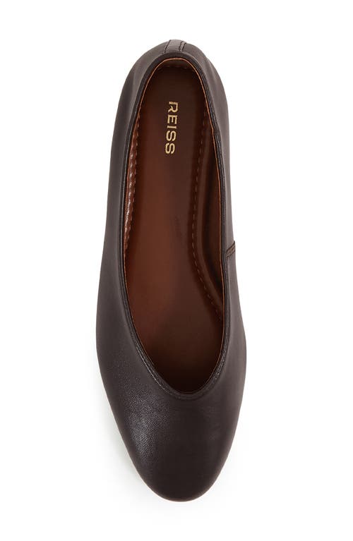 Reiss Chocolate Leather Rounded-point Toe Ballet Flats In Burgundy