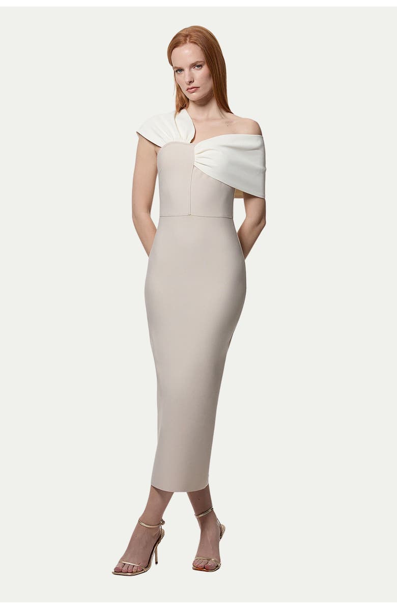 Karen Millen Figure Form Asymmetric Midi Dress, Alternate, color, Neutral