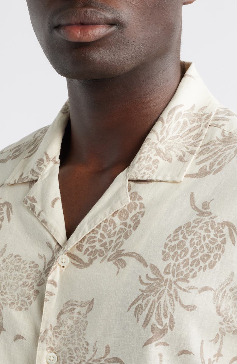Rails Atlas Pineapple Print Linen Blend Camp Shirt, Alternate, color, Pineapple Block Ecru