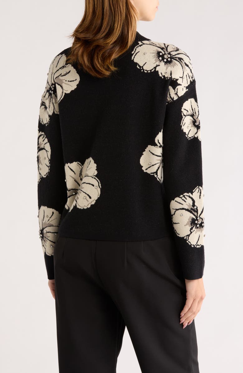 BY DESIGN Jadelyn Floral Mock Neck Sweater, Alternate, color, Black/ Tapioca