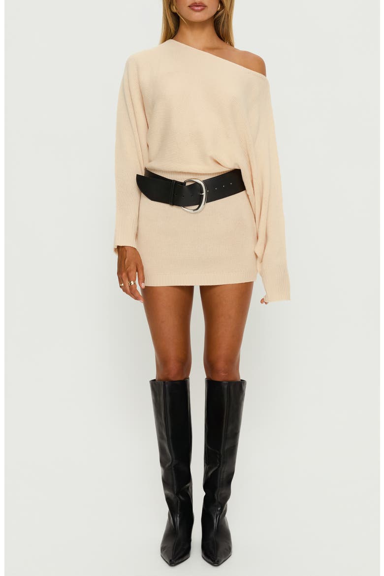 Bellamie Off the Shoulder Sweater Minidress, Main, color, CREAM