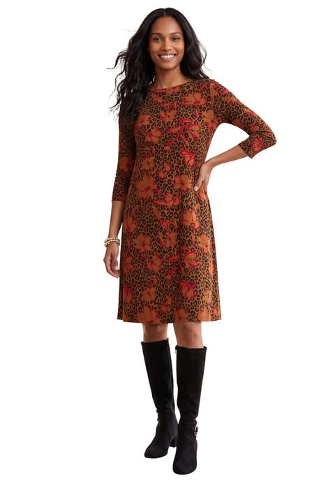 Stretch Knit Three-Quarter Sleeve T-Shirt Dress