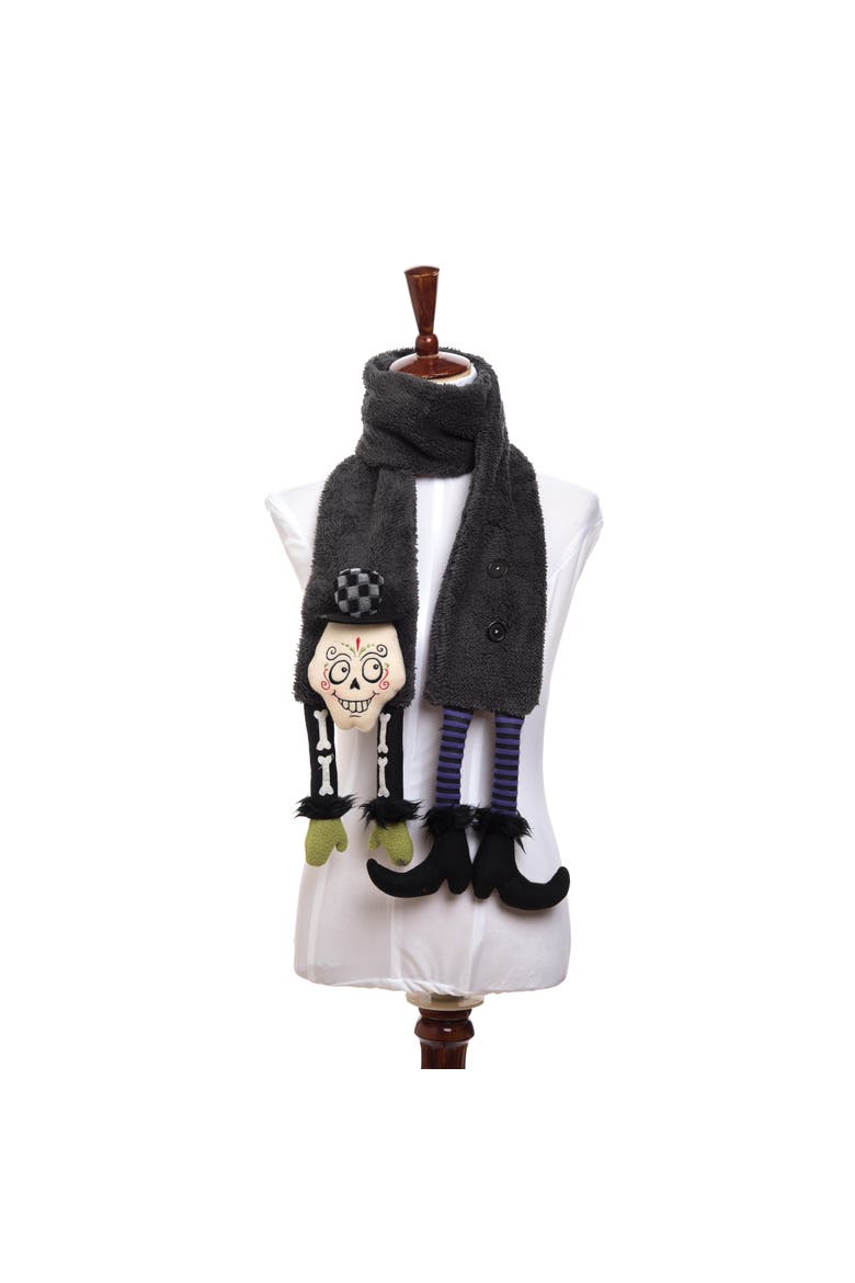 68" Happy Silly Skull Whimsical Easy Fun Decorative Women's Halloween Costume Scarf, Main, color, Gray