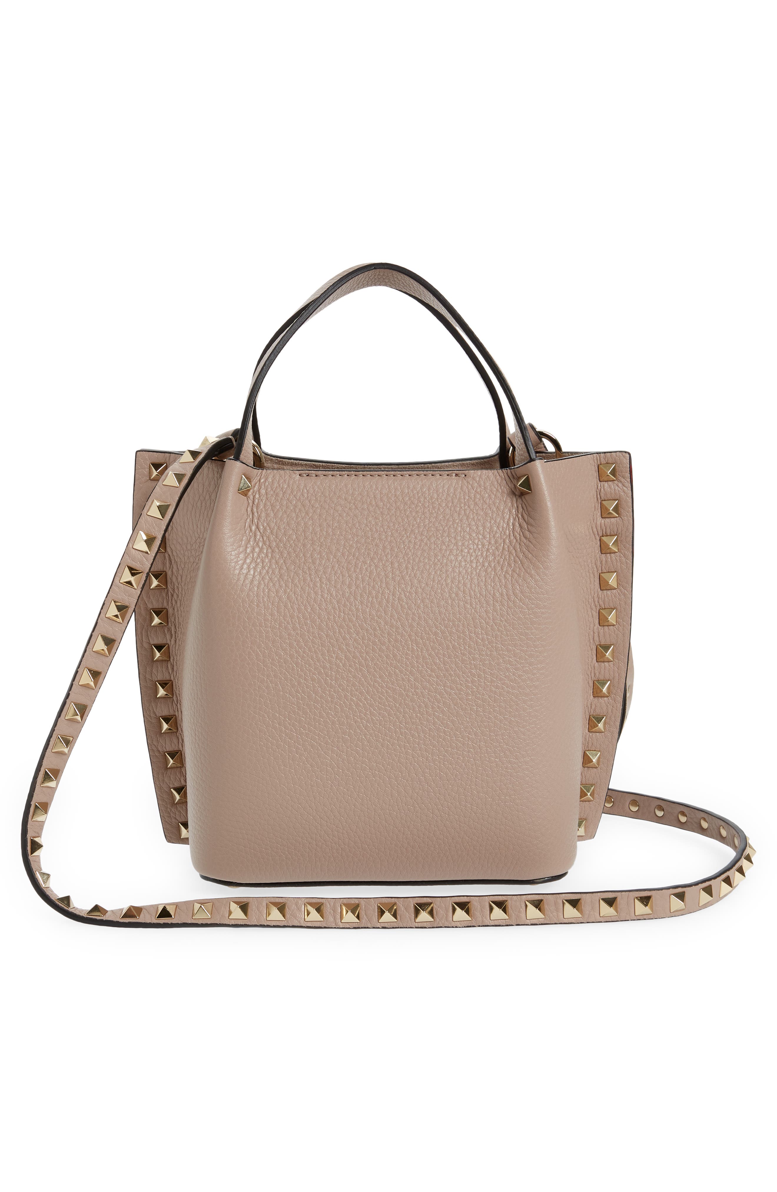Small Rockstud Leather Tote, Alternate, color, POUDRE