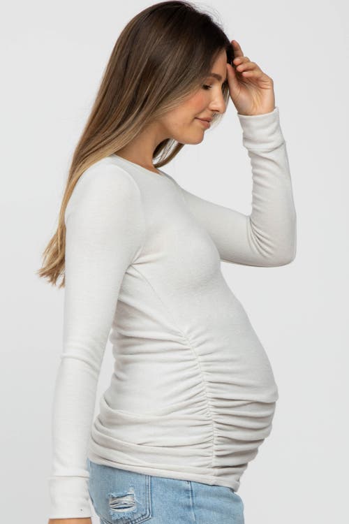 Pinkblush Soft Knit Ruched Maternity Top In White