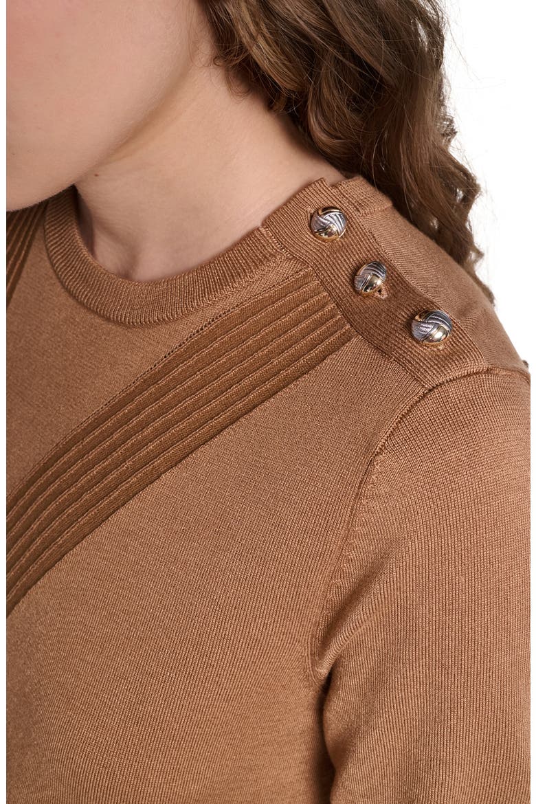K Short Sleeve Sweater with Shoulder Buttons, Alternate, color, SEPIA
