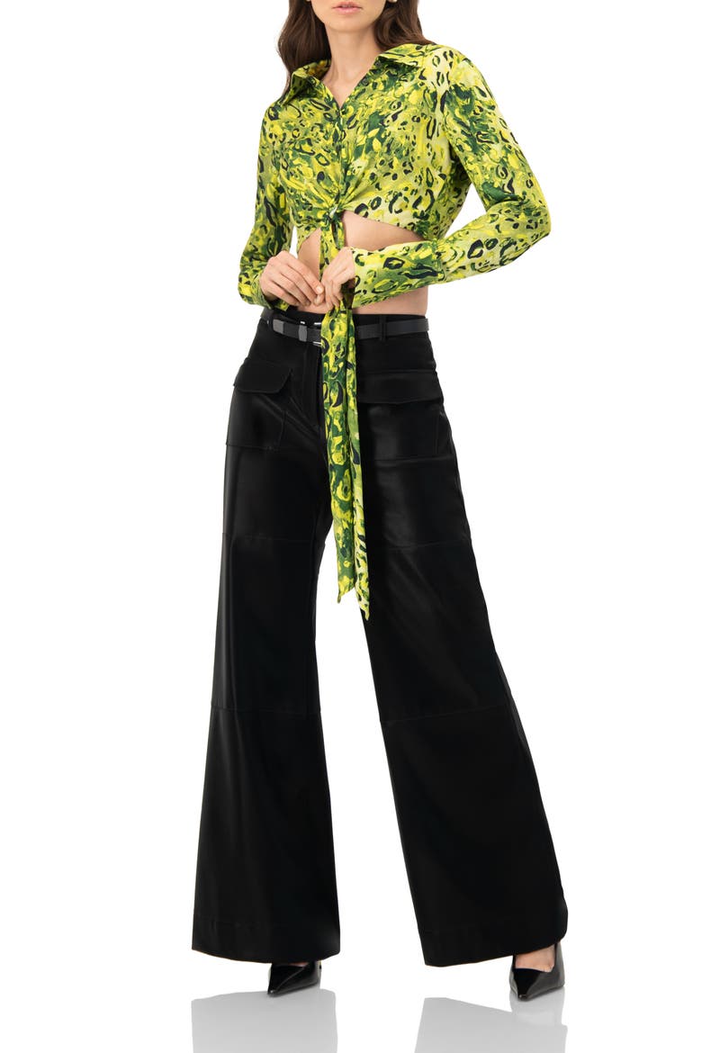 Cropped Animal Print Shirt With Waist tie, Alternate, color, Green