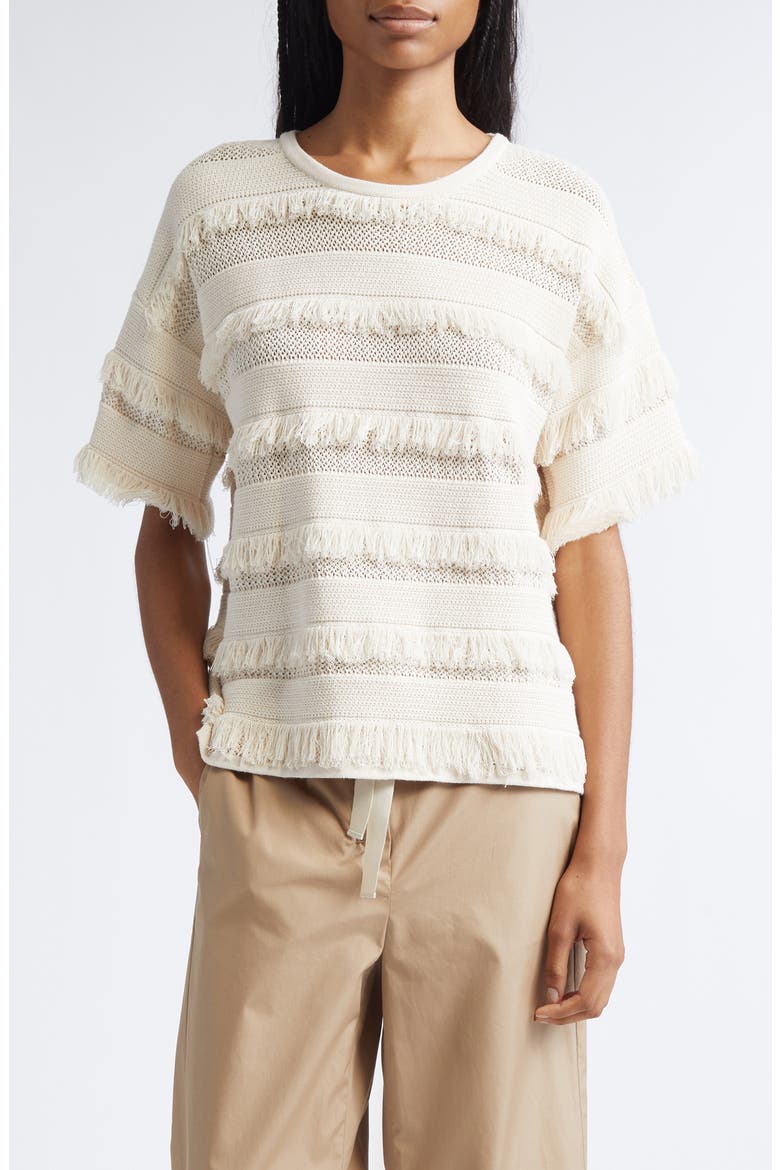 Garza Openwork Fringe Sweater, Main, color, IVORY