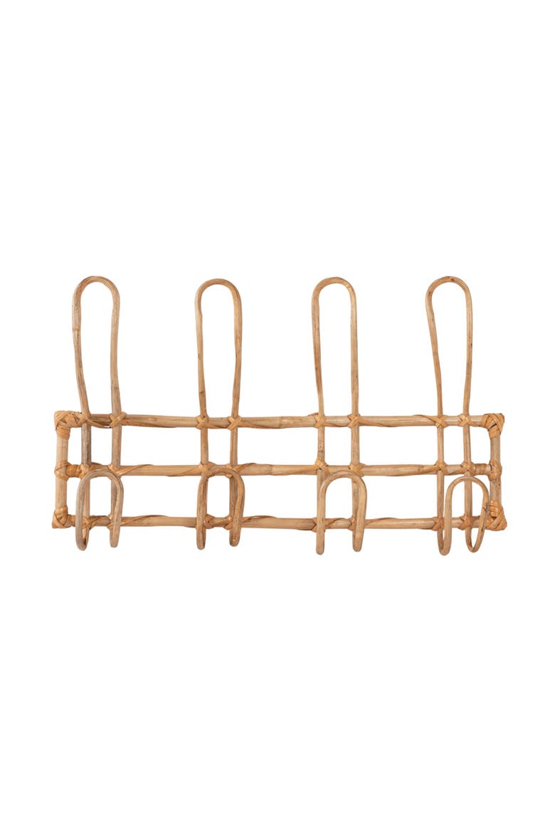 Rattan Wall Hanger with 4 Hooks, Beige, Alternate, color, Beige