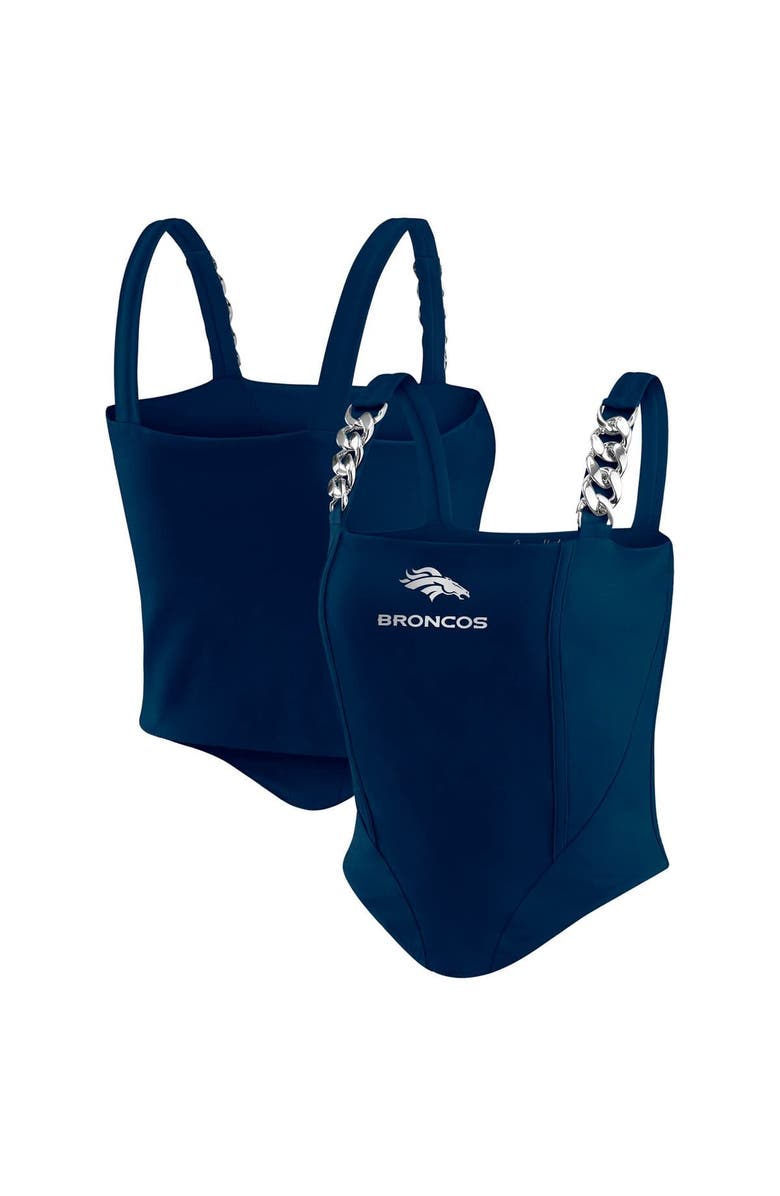 WEAR by Erin Andrews Women's WEAR by Erin Andrews x Gracie Hunt Navy Denver Broncos Chain Link Corset Top, Alternate, color, 
