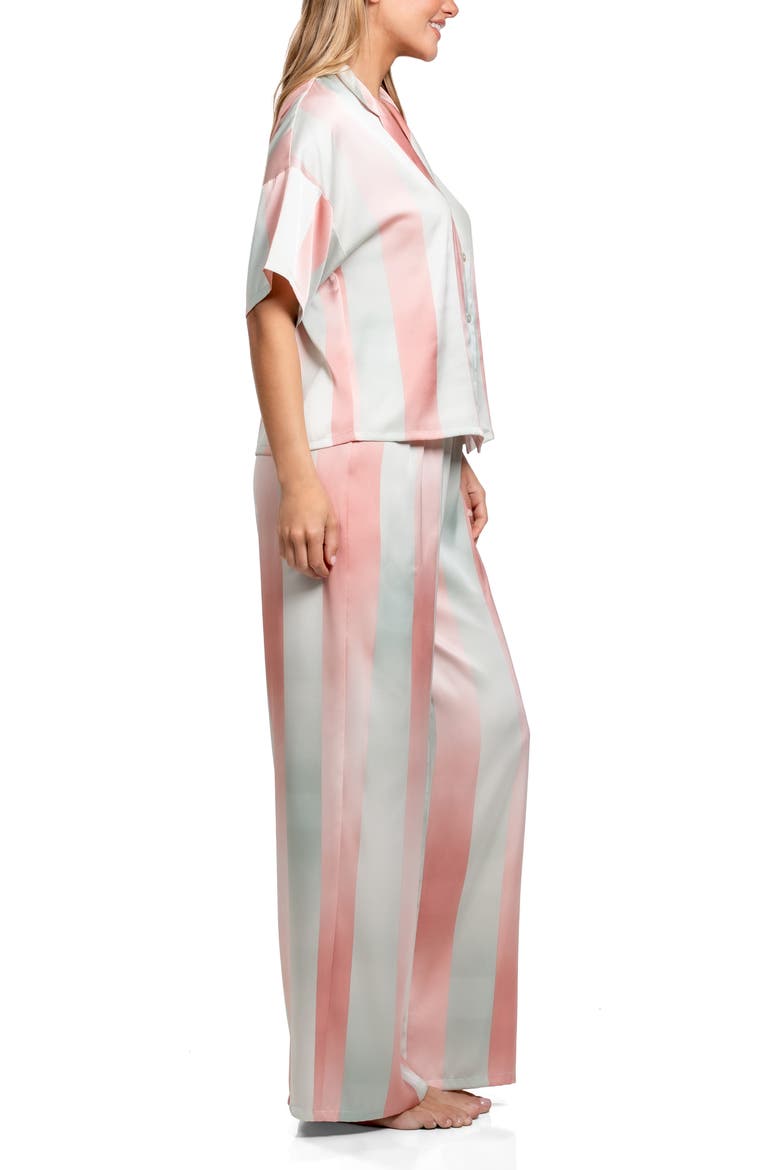 Ombré Stripe Button-Up Top & Pants Pajamas, Alternate, color, MINT