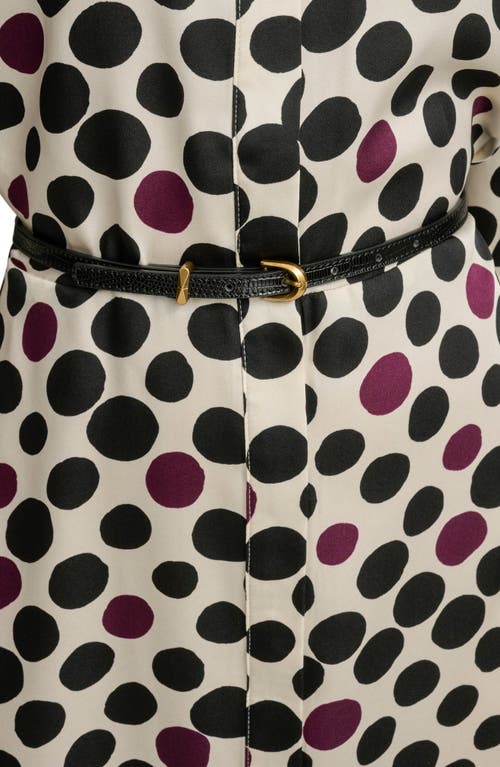 Donna Karan New York Mixed Dot Long Sleeve Belted Midi Shirtdress In Green