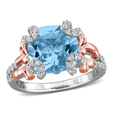 Blue & White Topaz Cocktail Ring Sterling Silver