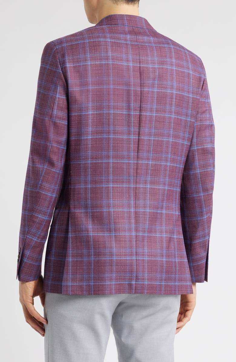 Peter Millar Hyperlight Soft Plaid Slub Wool & Silk Blend Sport Coat, Alternate, color, Dark Red