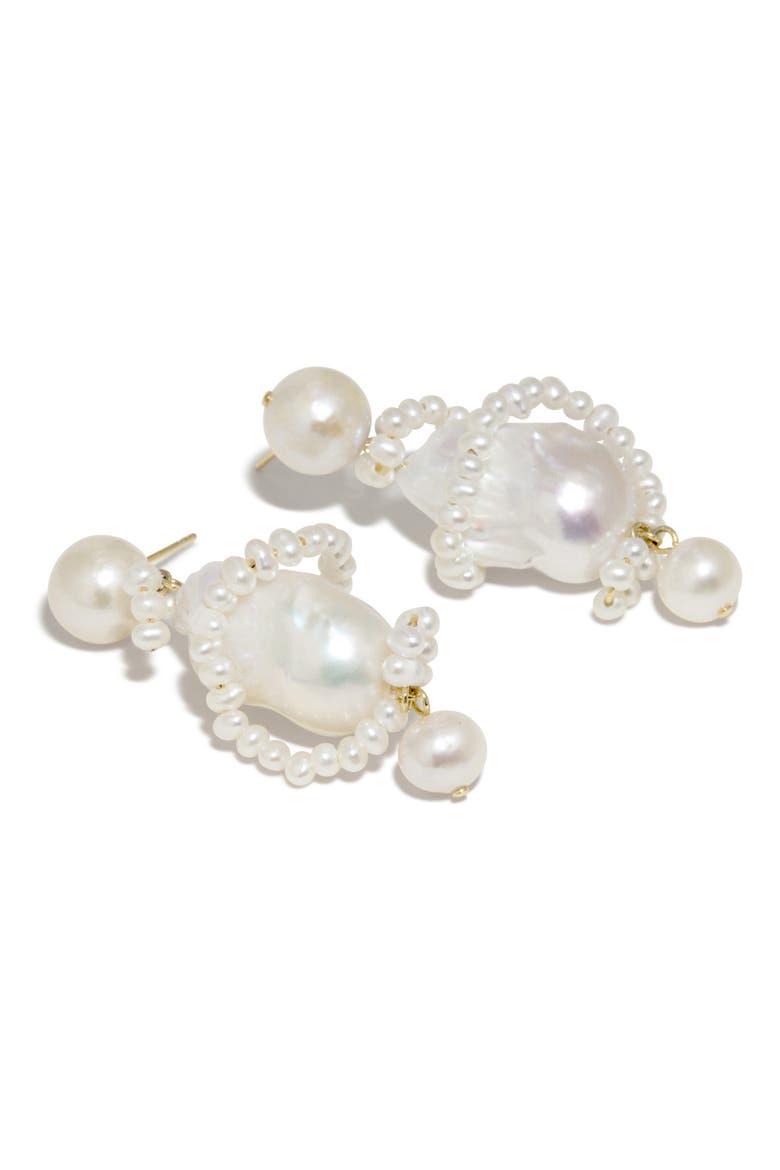 Carvings Baroque & Freshwater Pearl Drop Earrings, Alternate, color, 18CT GOLD PLATED
