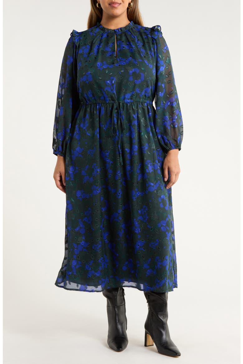 Sweetwater Floral Print Organza Dress, Main, color, EMERALD-BLUE