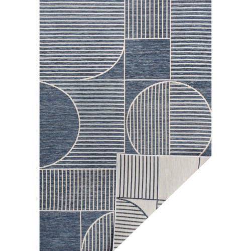 Jonathan Y Arielle Mid-century Modern Geometric Lines Reversible Machine-washable Indoor/outdoor Are In Navy/cream