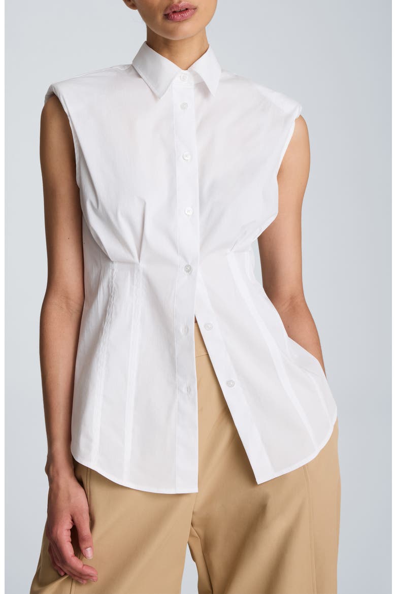 Pleated Button-Up Shirt, Main, color, PURE WHITE