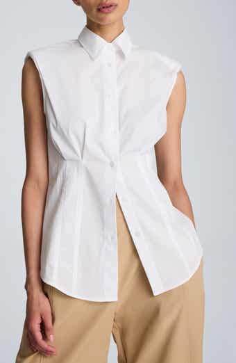 Pleated Button-Up Shirt