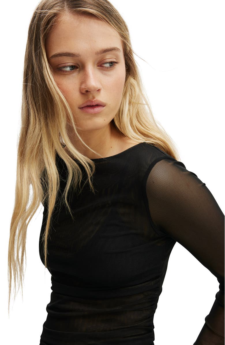 Cotton On Women's Ashley Mesh Long Sleeve Top, Alternate, color, Black