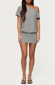 EDIKTED Stripe One-Shoulder Minidress