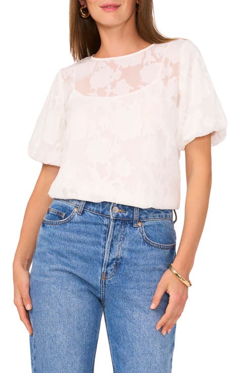 Puff Sleeve Jacquard Chiffon Top