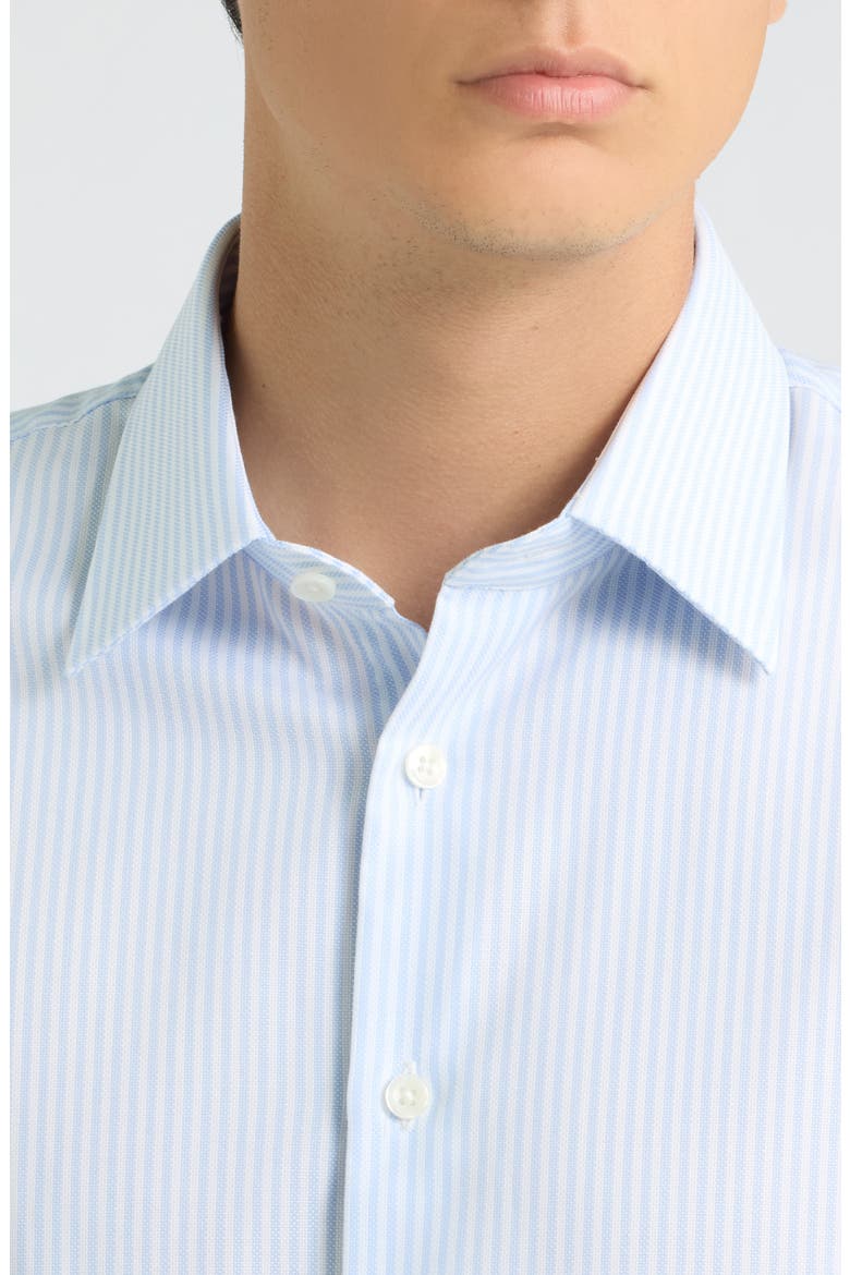 Trim Fit Pinstripe Premium Non-Iron Cotton Dress Shirt, Alternate, color, BLUE- WHITE ALFIE STRIPE