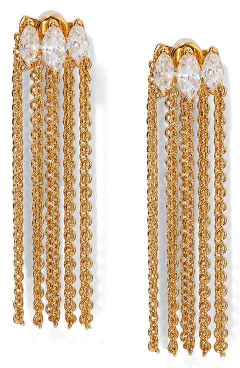 Crystal Embellishe Chain Fringe Drop Earrings