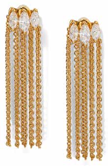 Nadri Crystal Embellishe Chain Fringe Drop Earrings