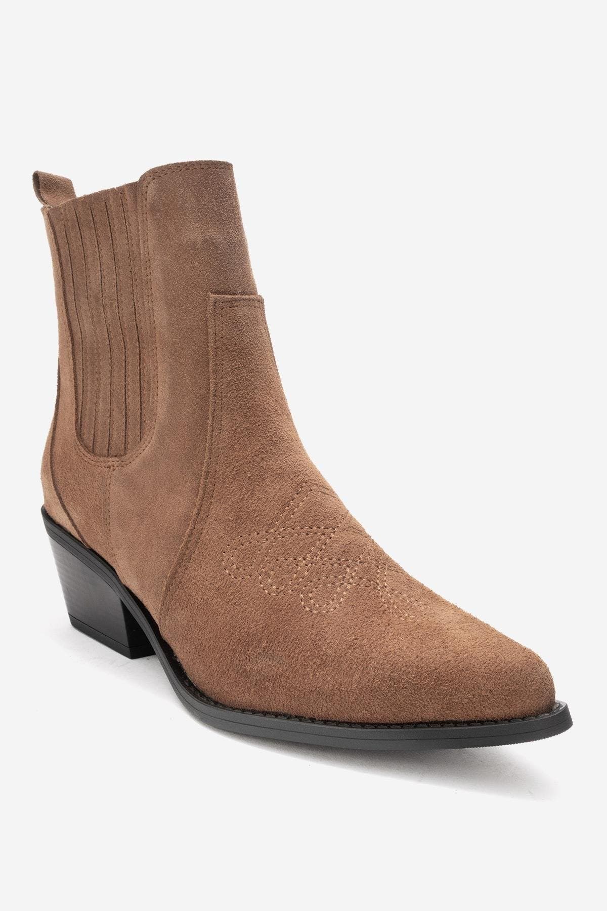 Forever & Always Shoes Julieta Leather Block Heel Western Boot, Alternate, color, Cognac Suede