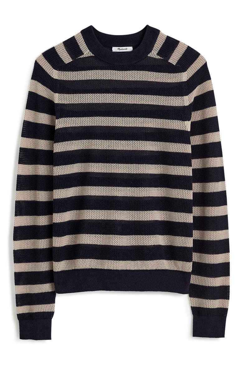 Mesh Knit Crewneck Sweater, Alternate, color, DARK NAVY